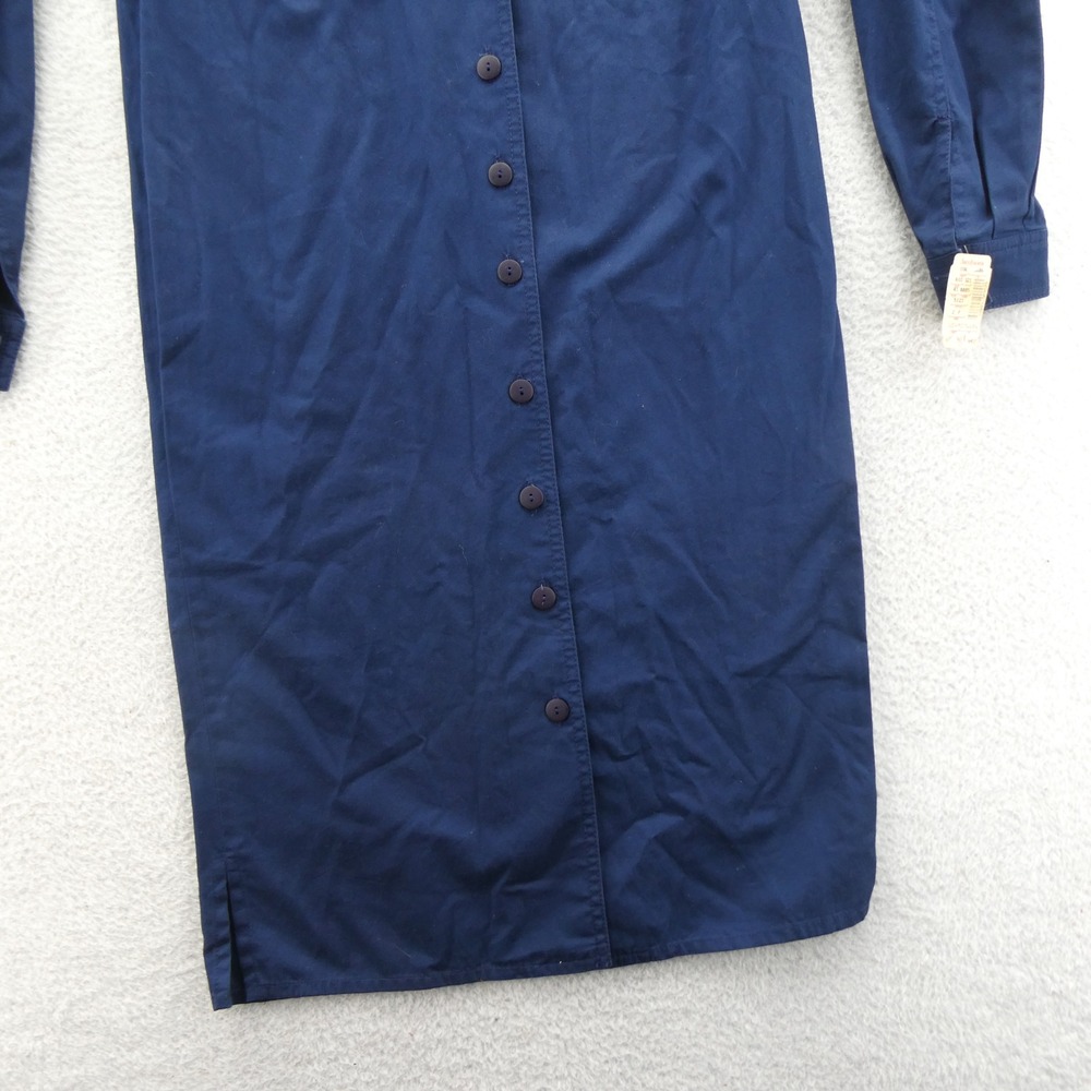 Liz Claiborne Dress Womens Size 2 Petite Vintage 1991 Navy Blue Cotton Button Up - Picture 2 of 11